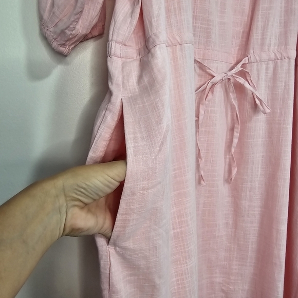 Draper James pink the tie waist midi dress Summer Prarie Romantic Boho Peasant - Picture 10 of 14